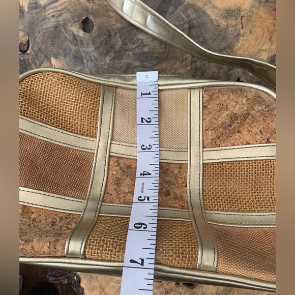 Vintage Gold & Cork Woven Straw Handbag - Unique Retro Style Purse - Picture 6 of 8